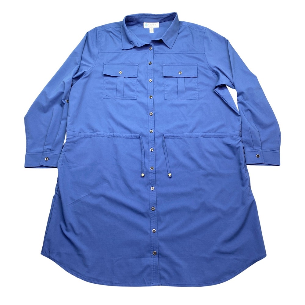 Coolibar Napa Travel Shirt Dress Blue UPF 50+ Sun Protection XXL 10040